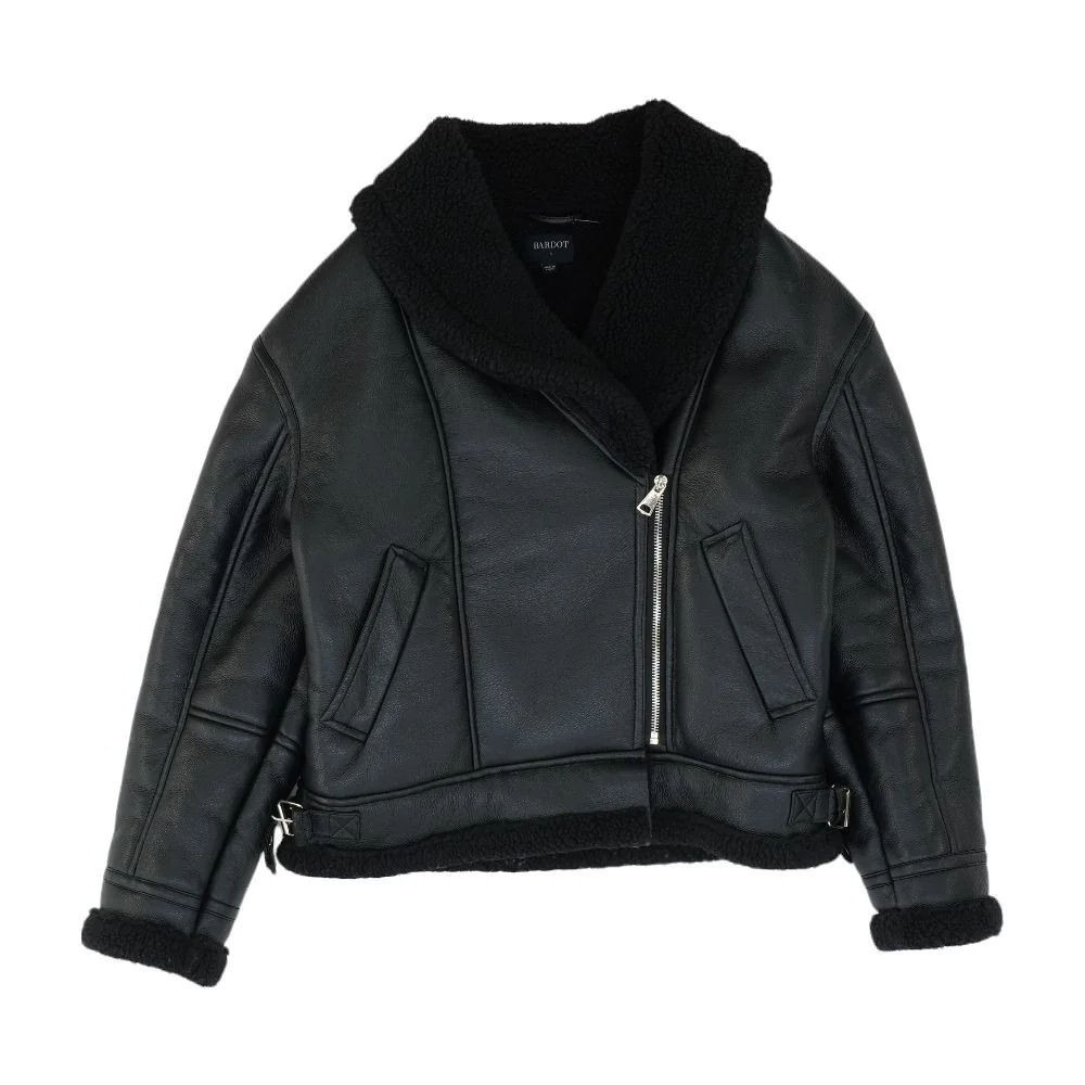 Bardot Women's Fleece Collar Buckle-Detail Faux Leather Biker Jacket - Black - S